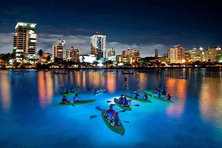 a body of water with a city in the background